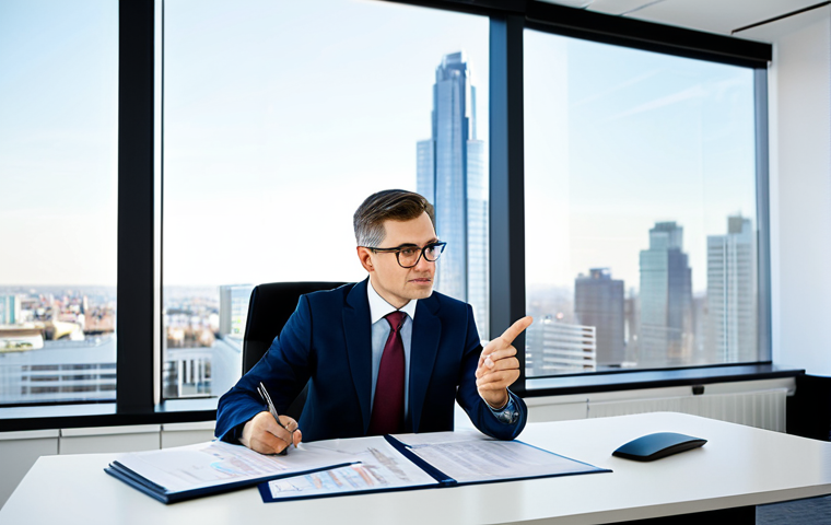 A highly professional tax consultant, wearing a modest business suit, is seated at a sleek modern office desk, patiently explaining complex financial data to a client. The consultant points clearly at a document or digital screen, conveying clarity and expertise. The office background is bright, organized, and features large windows with a soft-focus cityscape beyond. The overall atmosphere is one of trust and professional guidance. fully clothed, appropriate attire, safe for work, perfect anatomy, correct proportions, natural pose, professional dress, well-formed hands, proper finger count, high-quality professional photography.