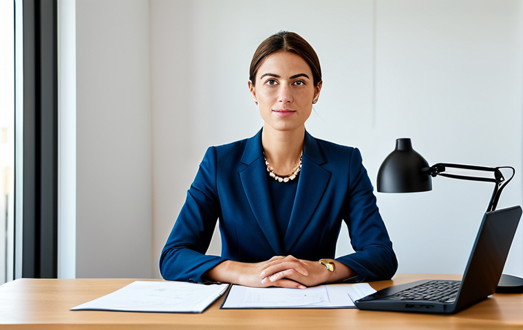 Businesswoman in Modern Office**
"A professional businesswoman in a modest business suit, sitting at a desk in a modern Lisbon office, fully clothed, appropriate attire, safe for work, perfect anatomy, natural proportions, professional photography, high quality, bright lighting, focused on the woman's face."
**