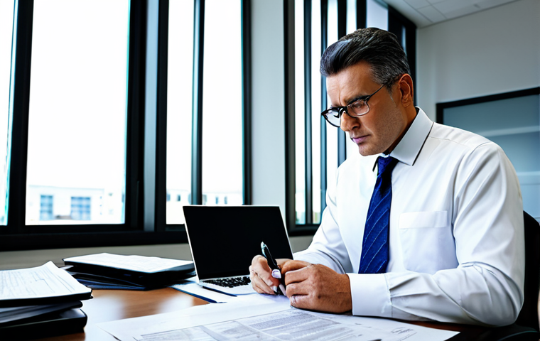 세무사와 분식회계 사례 연구 - **Prompt:** A forensic accountant meticulously reviewing financial documents with advanced data anal...