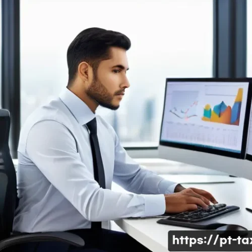 세무사와 윤리적 딜레마 - A professional accountant in a modern Brazilian office environment, dressed in formal business attir...