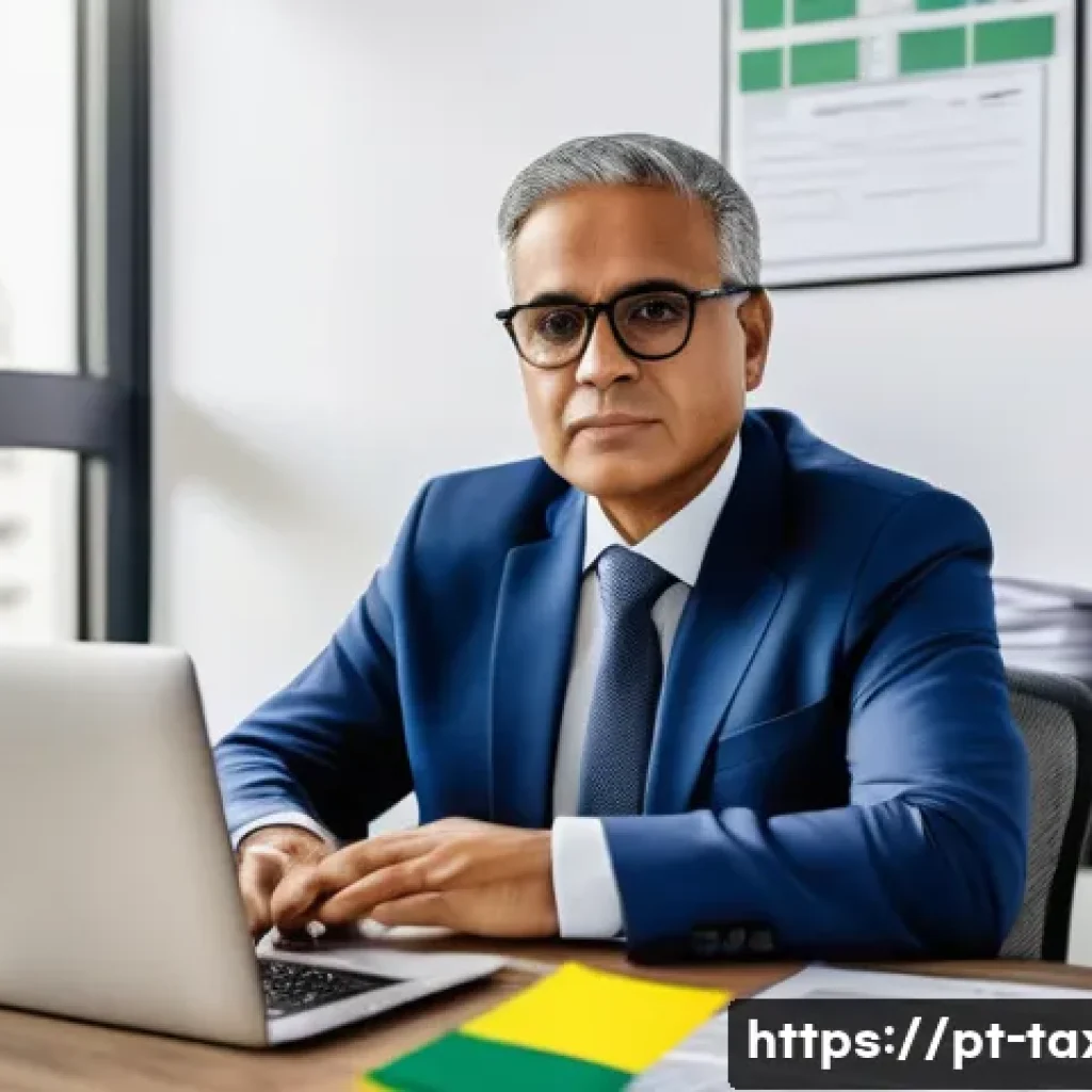 세무사와 상속세 절차 관리 - A professional Brazilian tax consultant seated at a modern office desk, surrounded by official docum...