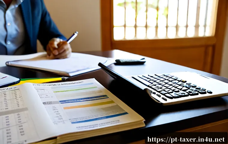 Home 17 세무사 시험 최신 트렌드 분석 - Photorealistic Brazilian tax accountant exam candidate studying at a clean home office desk, open no...