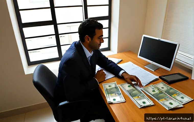 Home 17 세무사와 소득세 신고 - Photorealistic Brazilian tax accountant assisting an adult client with an annual income tax filing, ...